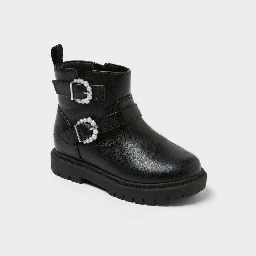 Toddler Girls' Evie Lug Sole Ankle Boots - Cat & Jack Black 6T